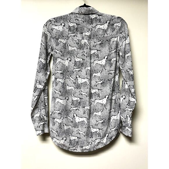 Boden Tops Boden 0 Silk Black And White Novelty Dog Print Button Up